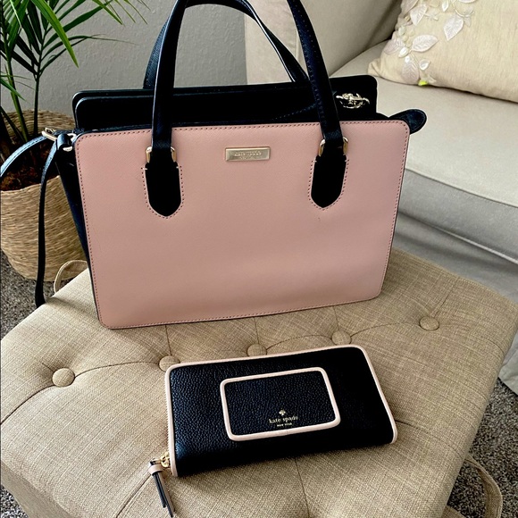 Kate Spade NY matching purse & large wallet / black & pink / NWOT